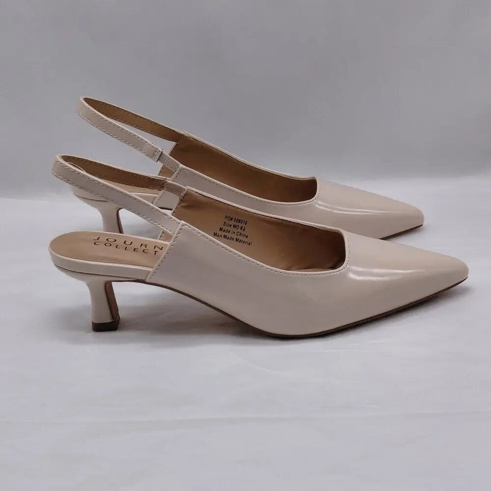 Journee Collection Womens Slingback Pumps Size 6.5 Wide Nude Patent Kitten Heels